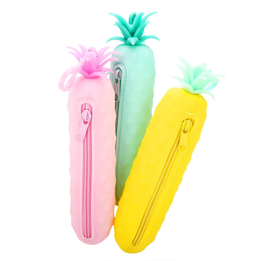 

Cute Pineapple Pencil Bags Silicone Pencil Case Student Stationery Storage Box Large Capacity Zipper Pencils Pouch Coin Wallet