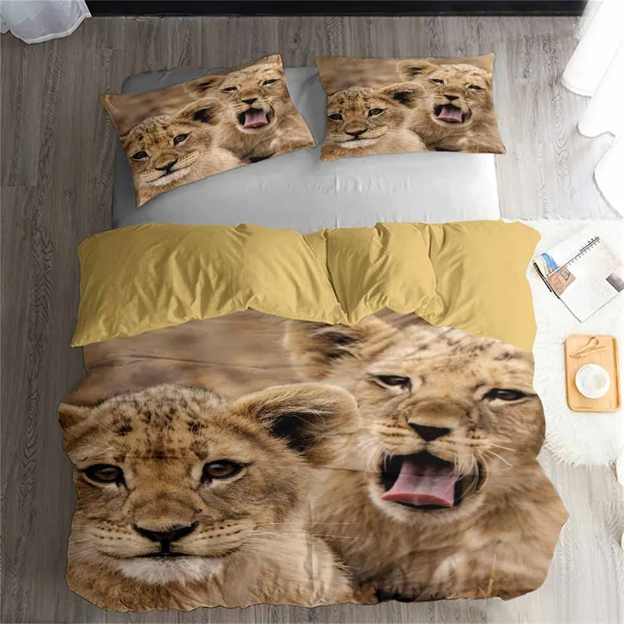 

HELENGILI 3D Bedding set Lion Print Duvet cover set lifelike bedclothes with pillowcase bed set home Textiles #2-01