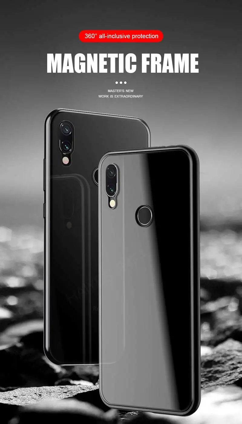 Роскошный металлический магнитный чехол на 360 ° для Xiaomi Redmi Note 7 5 6 K20 Pro, чехол-книжка для Xiaomi Redmi 7a 6a, чехол для телефона, стеклянная задняя крышка