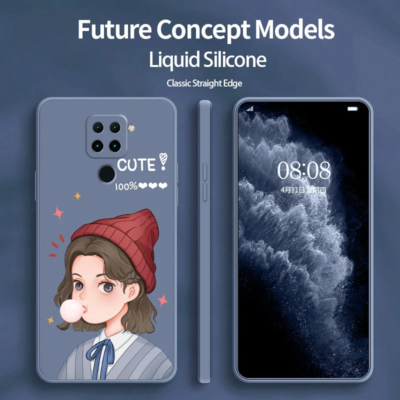 

Trendy Girl Phone Case For Xiaomi Redmi Note 10 10S 9T 9 8 7 Pro MAX Redmi 9 9A K40 K40pro K30 K20 Liquid Silicone Cover