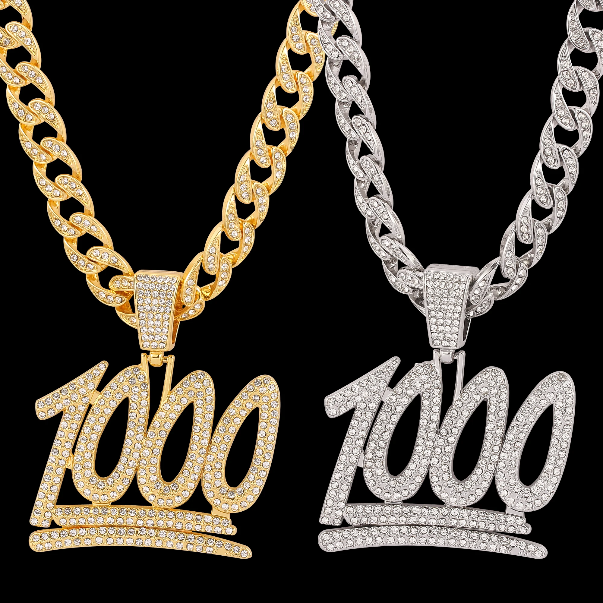 Collar con número de Hip Hop para hombre, colgante N ° 1000 brillante, cadena cubana de Miami, estilo Punk, accesorios de calle