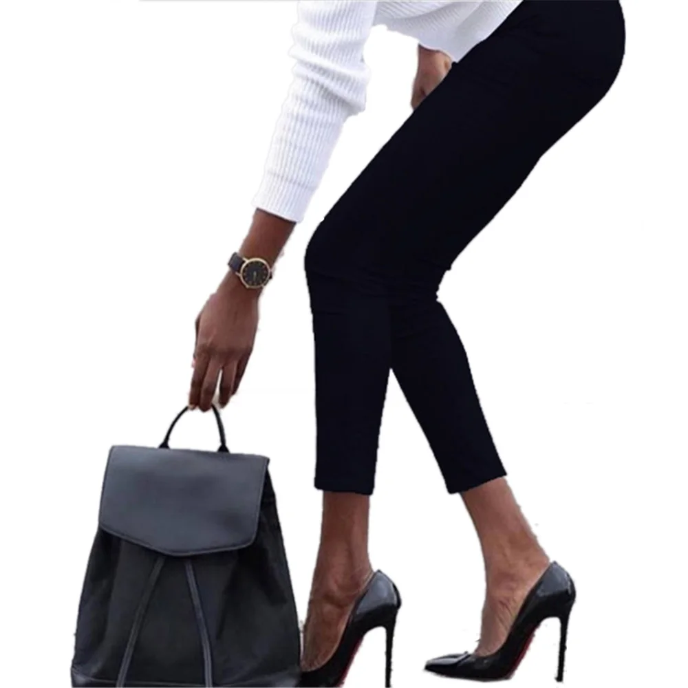 Office Lady Causal Black Pants High Quality Women High Waist Big Size Spring Autumn Ankle-Length Trousers Pockets Pencil Pant