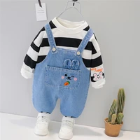 2021 spring autumn baby boys girls clothing sets toddler infant clothes stripe t shirt overalls children outfit kids clothing