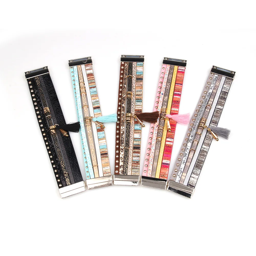 В богемном стиле бразильский из искусственной кожи с длинной бахромой браслеты