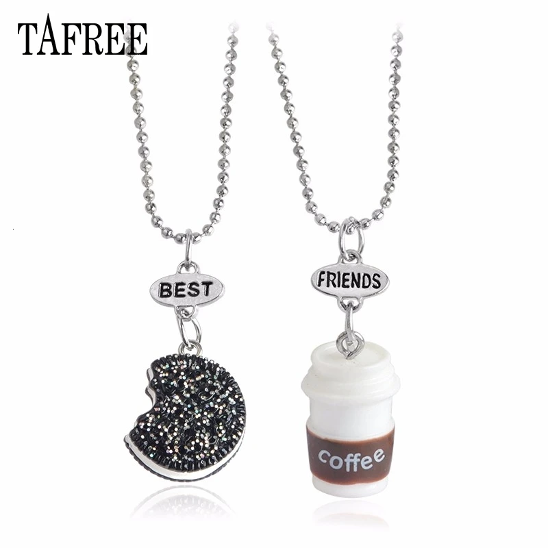 TAFREE "лучшие друзья" печенья и кулон Любителя кофе Цепочки и ожерелья с бисерной цепью 2 шт./компл. Kawaii дружбы миниатюрный Еда ies ювелирные изделия