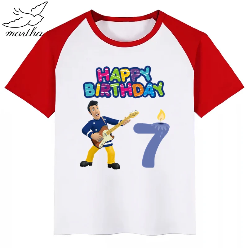RedG Одежда для детей с надписью «Happy Birthday Number», «Fireman Sam DIYKids»; футболка для девочек; подарок на день рождения; одежда для детей; футболки для мальчиков; футболки для малышей - Цвет: RedG