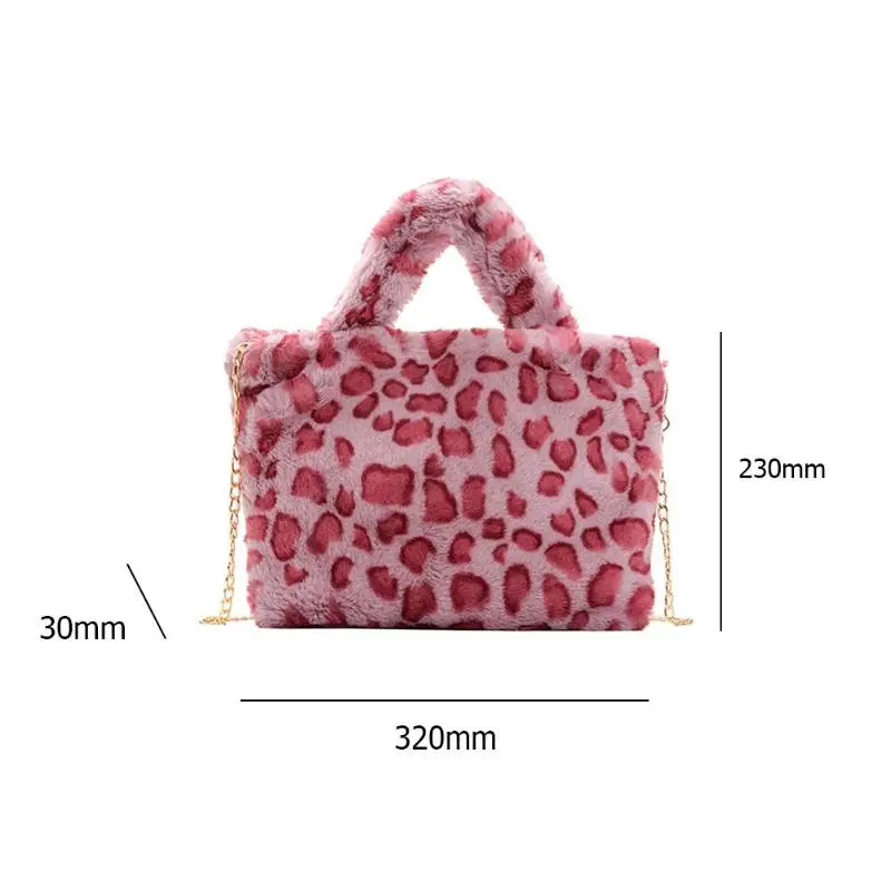 New Women Winter Faux Fur Shoulder Bag Handbag lady Leopard print Handbag Plush Totes Messenger Handbag Tote Bag Dropshipping