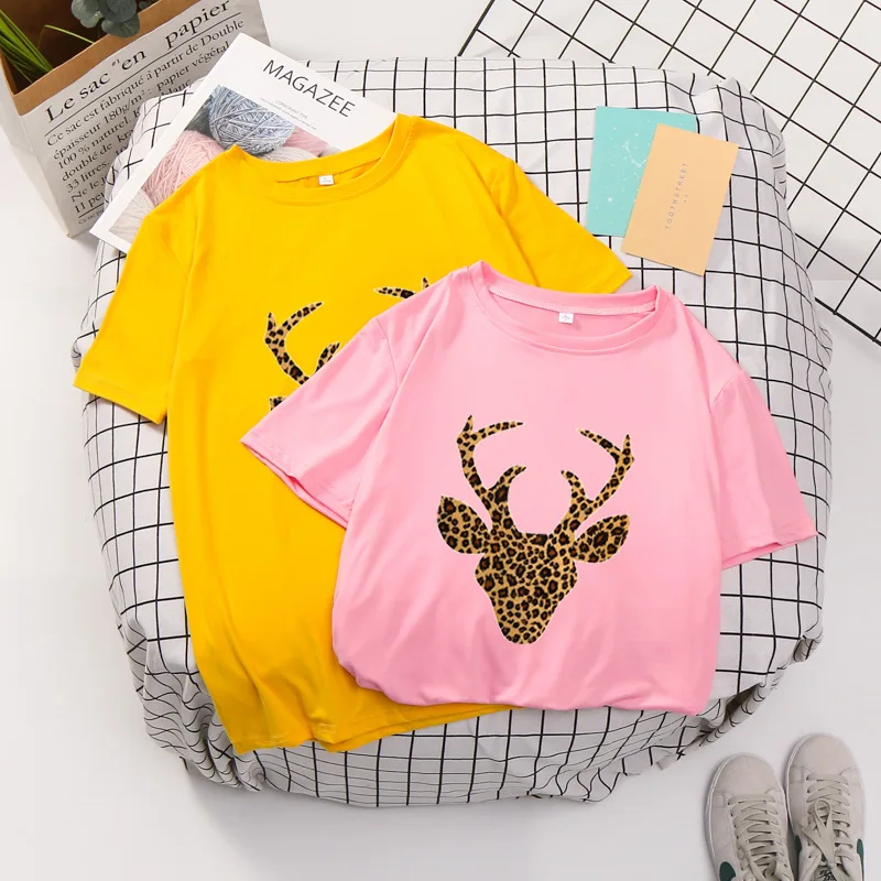 

Qrxiaer Couples T-shirts Young Tee Love Tops Summer Short Sleeve Animal Raindeer T shirt for Women Clothing Couple Shirts