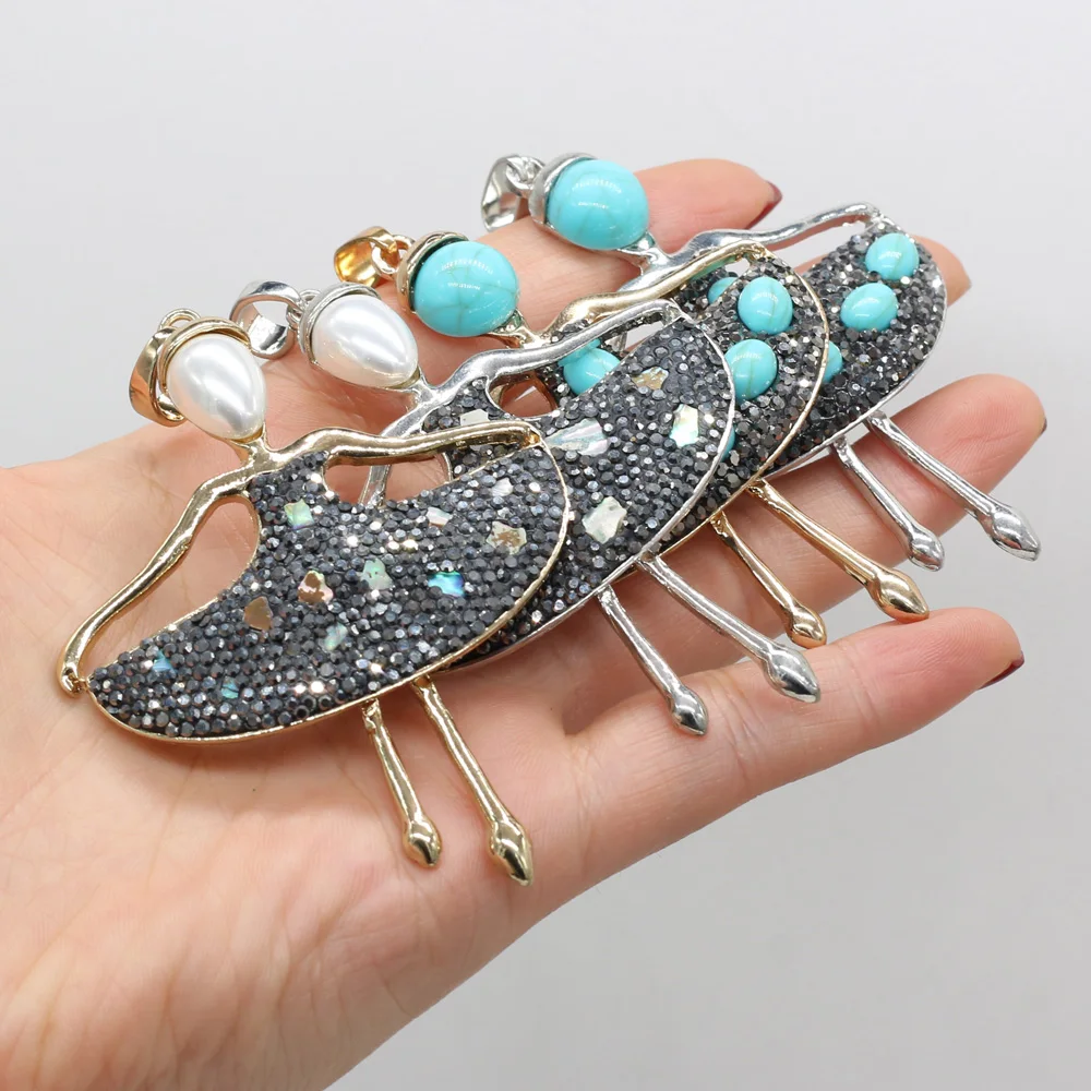 

Natural Stone Exquisite Pendant Little Girl Hand-Inlaid Turquoise Shell Charm for Jewelry Making DIY Necklace Accessorie 57x72mm
