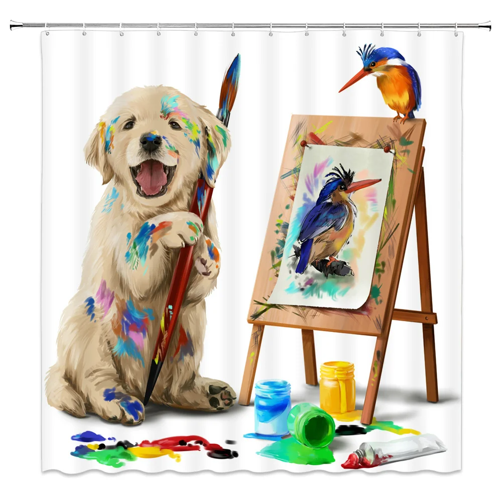 2020 забавная занавеска для душа с милым рисунком собаки s ванной домашний декор