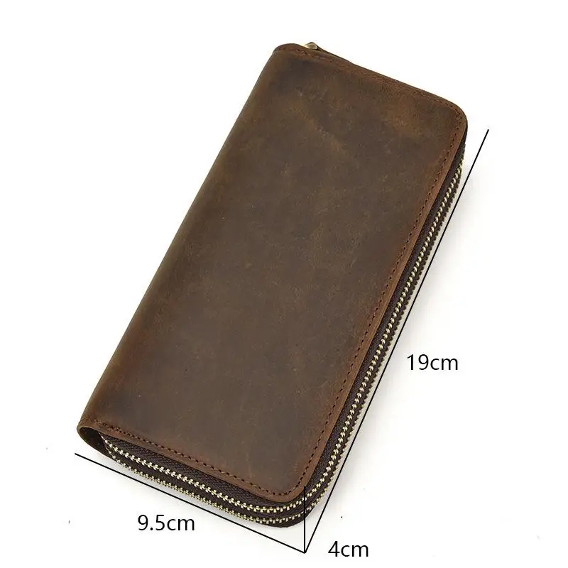 

YourSeason 2021 Men Long Hand Wallet Retro Genuine Leather Double Zipper Man Clutch Wallets Card Holder Crazy Horse Leather