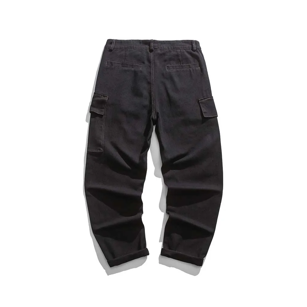 Japanese Style Trendy Baggy Jeans Men Cargo Pants Streetwear Pockets Trousers Vintage Hip Hop Denim