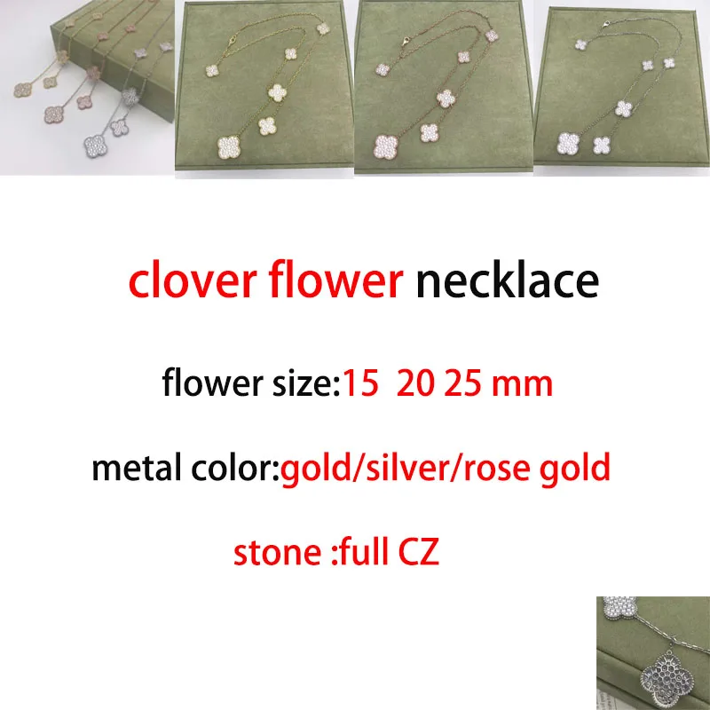 

hot famous brand Jewelry For Women full rhinestone 6 four leaf clover flower necklace for women as gift free shipping
