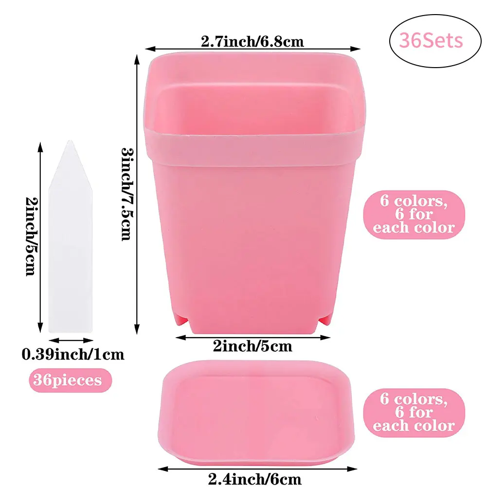 

36Pcs/Pack New FlowerPot Square Plastic Planter Nursery Garden Desk Home Decor Candy Color 7 Random Colors Free Shipping GYH