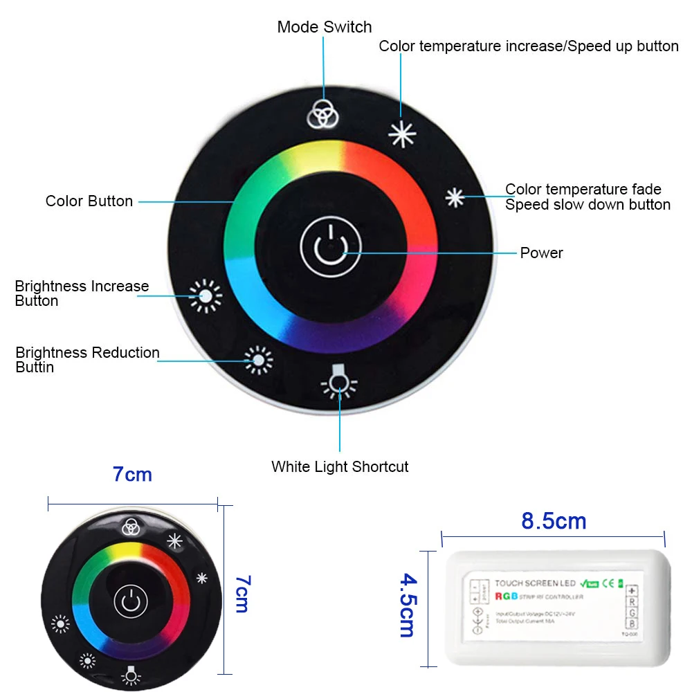 DC12V 24V круглая Сенсорная панель RGB контроллер беспроводной светодиодный диммер переключатель контроллер с регулируемой яркостью для светодиодный RGB светодиодная лента