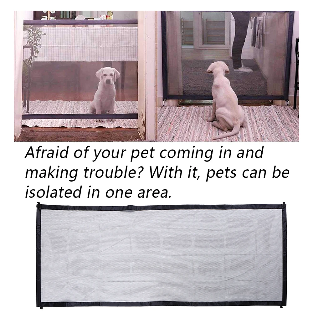 180cm Set Pet Dog Fence Magic Gate for Dog Portable Net Gate Dogs Net Barrier Fence Safety Guard for Pets for Home Travel Black