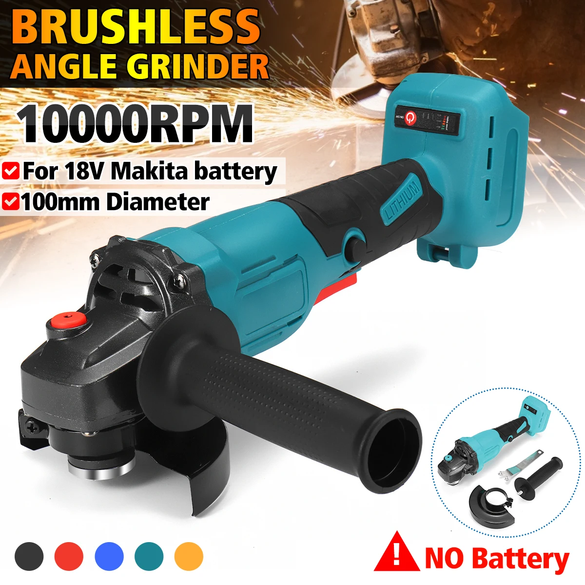 Беспроводная угловая шлифовальная машина Drillpro 100 мм переменная 4 скорости для Makita