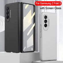 with Screen Glass Film Capa for Samsung Galaxy Z Fold 3 5G Fold3 Case Ultra Thin Matte Hard Plastic Slim Full Protective Cover