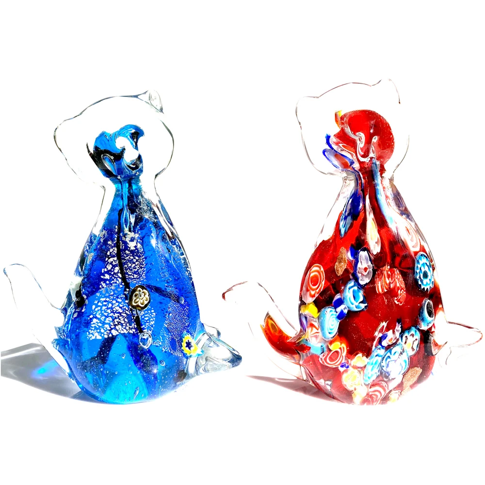 

Modern Art Hand Blown Glass Cat Figurine Crystal Animal Sculpture Cute Pet Ornament Creative Craft Kids Gift Home Table Decor