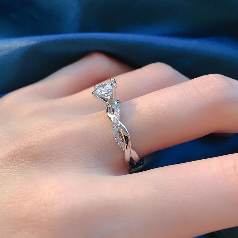 

Silver 925 Twisted Border Round Cut Engagement Ring Birthday Gift Exquisite Jewelry Hot Sale