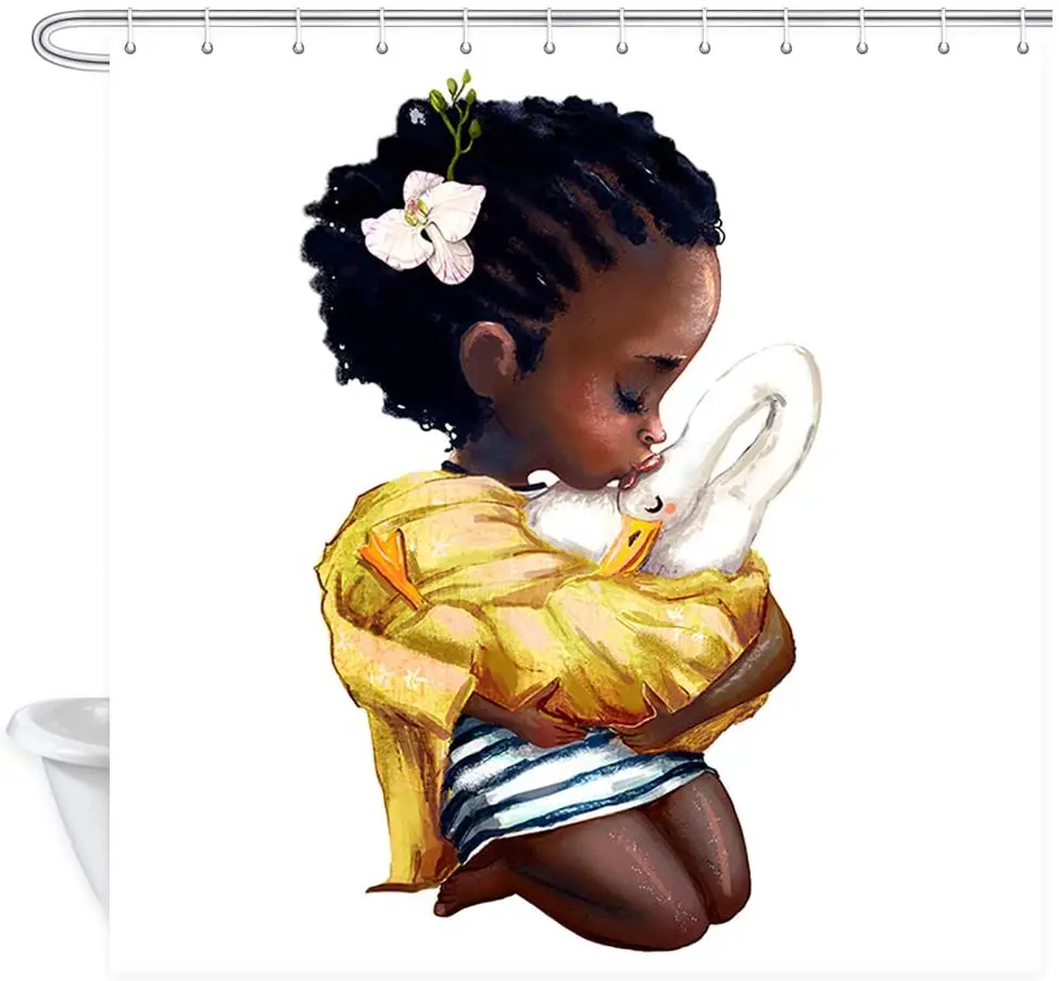 

Afro Girl African Women of Curles Hairs Holding A Swan Bath Curtain