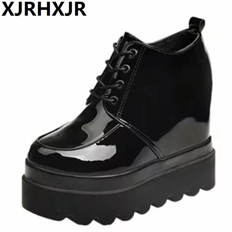 Женские ботильоны из лакированной кожи повседневные ботинки на высокой