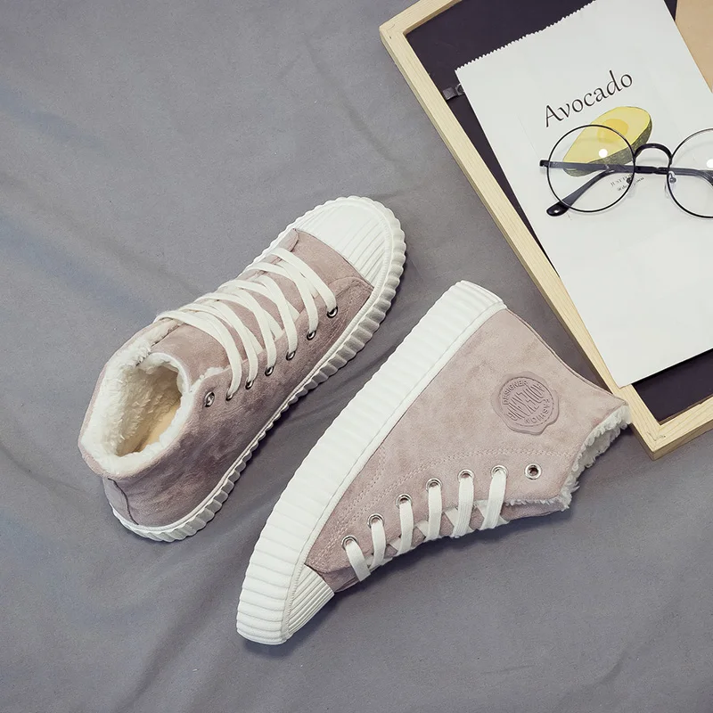 Женские зимние кроссовки теплая Вулканизированная подошва плюшевые