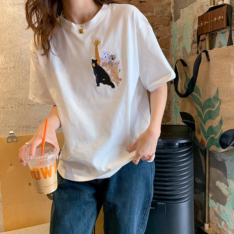 Футболка с короткими рукавами из 100% хлопка тяжелой промышленностью вышивкой