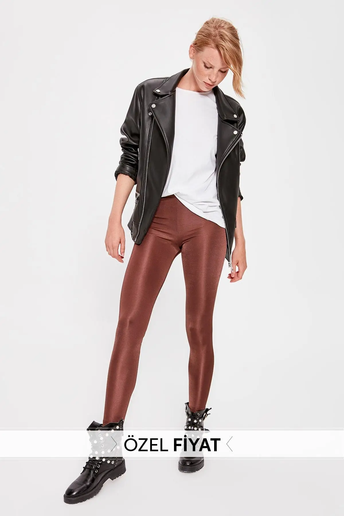 Trendyol коричневые яркие диско трикотажные леггинсы TWOAW20TA0053