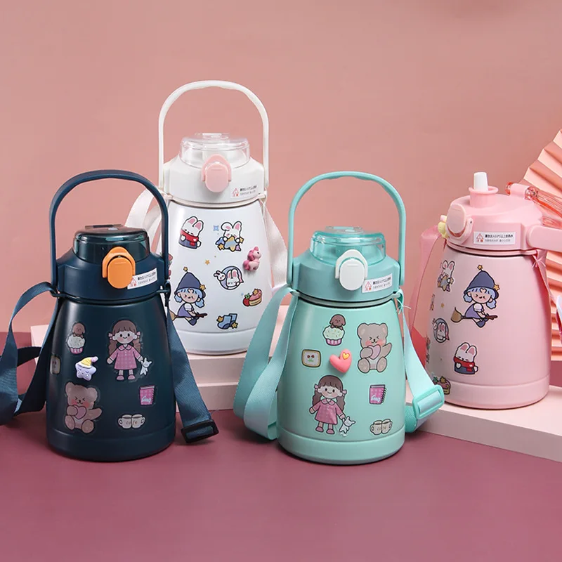 

Cute Thermos Infuser Kids with Strap Children Stainless Water Bottle Remove The Lid Kawaii Gourd Garrafa Termica Cup Thermal