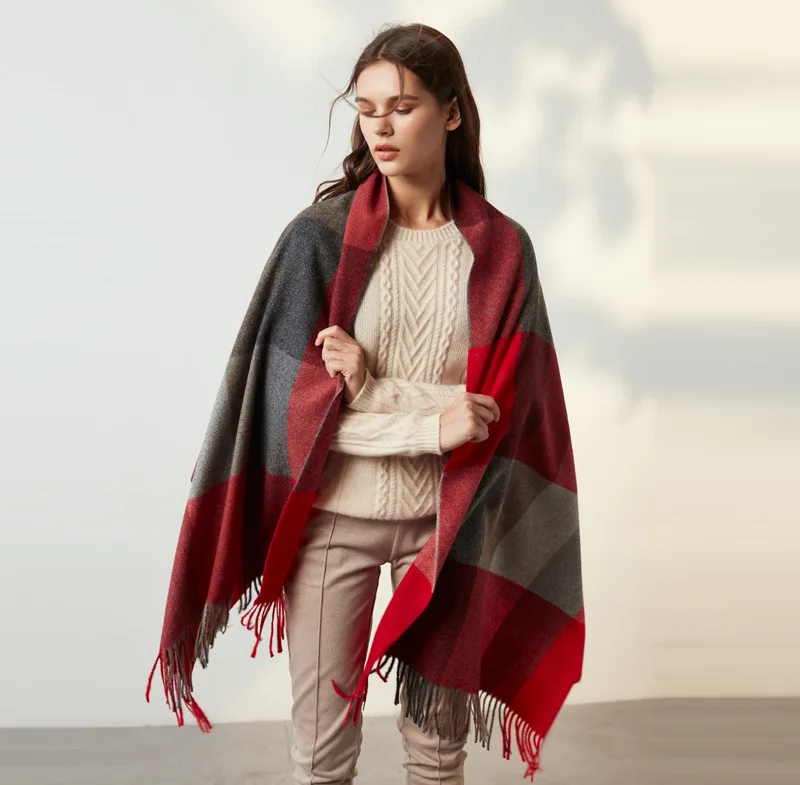 Осенне-зимний новый окрашенный кашемировый шарф из пряжи шерстяной клетчатый