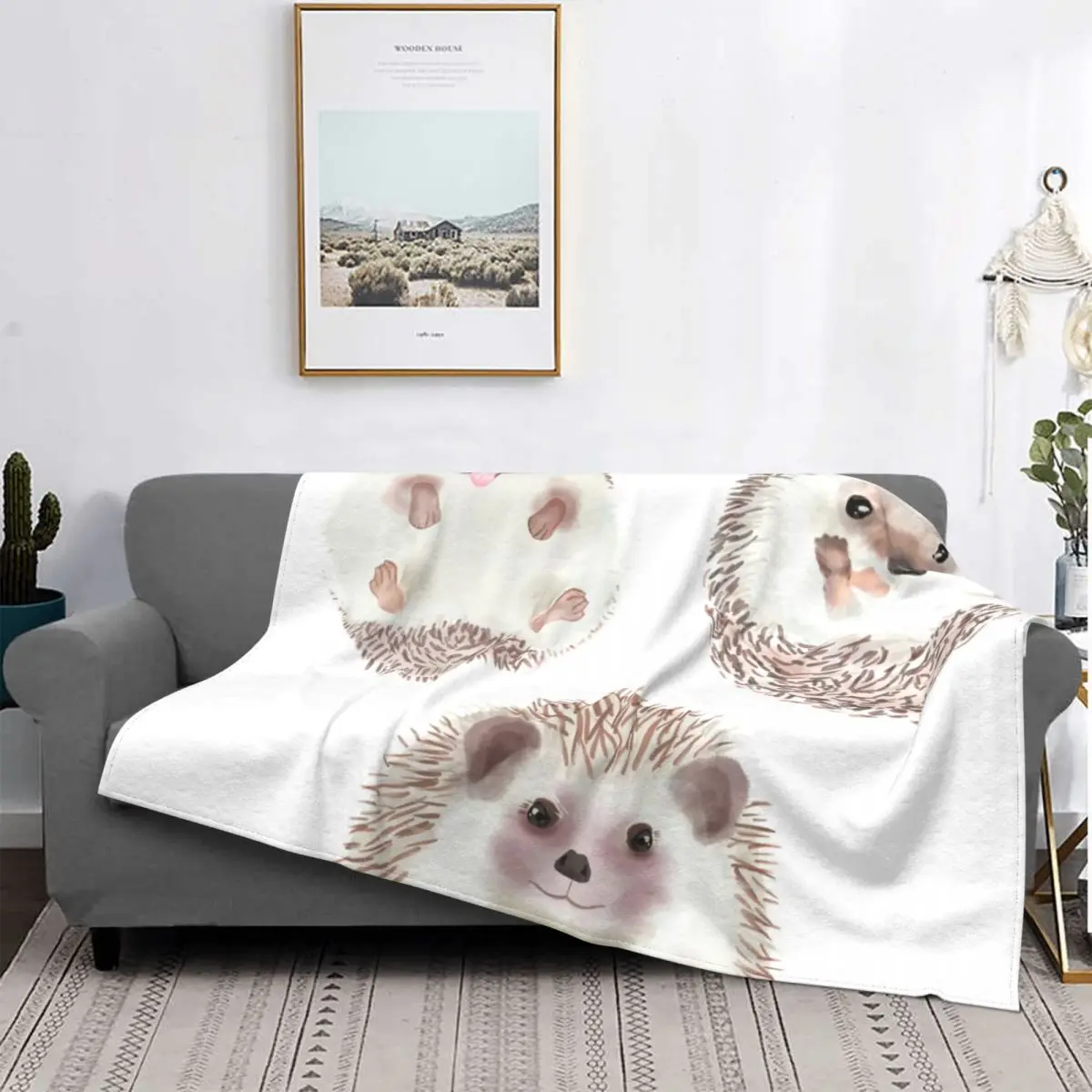 

HedgeHogs Blanket Animals Woodland Winter Warm Bedspread Plush Soft Cover Fleece Quilt Bedding Bed Travel Velvet