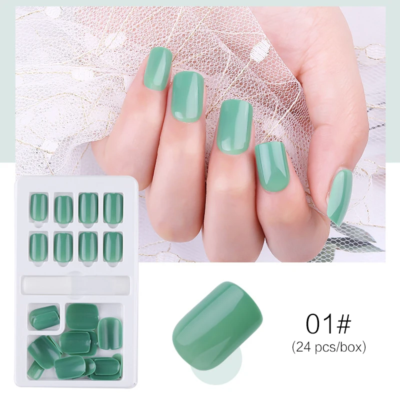 24Pcs/Set Reusable Acrylic Fake Nails With Adhesive Sticker Glue Press On Nail Full Cover Tips Extension Manicure Tool | Красота и