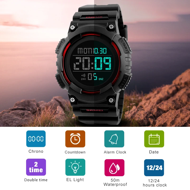 

SKMEI Men Sport Watch 5Bar Waterproof Luxury Brand Fashion Watches Multifunction Alarm Digital Watch Relogio Masculino 1248