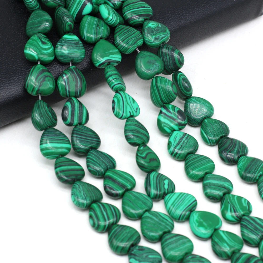 Купи 14 Pcs / Lot Heart Beads for Needlework Jewelry Making diy Necklace Bracelet Accessories Natural Stones Malachite Punch Beading за 243 рублей в магазине AliExpress