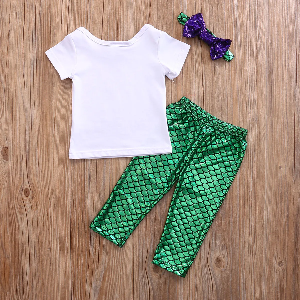 3Pcs Todderl Girl I Can't Wakl I'm a mermaid Letters short sleeve Tee Mermaid Pant + Headband Set For Baby Clothes Outfits | Детская