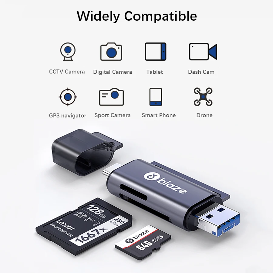 Biaze USB-C кард-ридер USB 2,0 Micro SD TF карты OTG карта памяти адаптер для ПК ноутбуков телефонов Тип C Micro USB SD кард-ридер