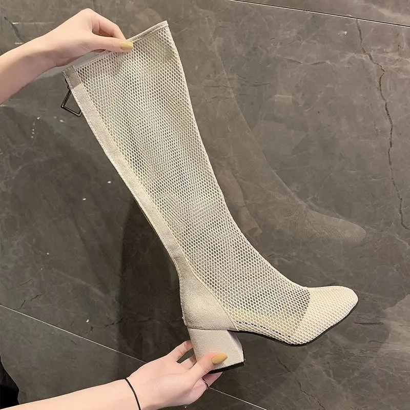 

Mesh hollow women's boots 2021 new summer air permeability mesh mesh surface cool boots thick heel women's Boots