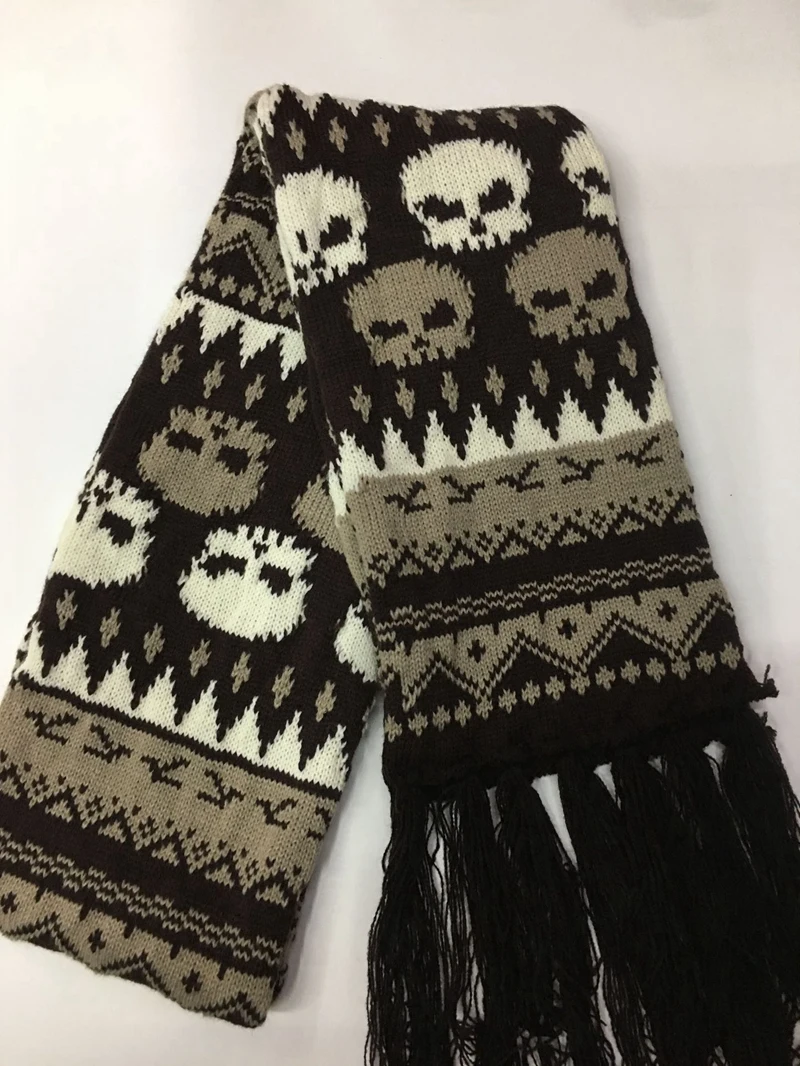 Dragon Skull Scarf Unisex Women Man Winter Knitted Pashmina Shawl Black Acrylic Echarpe Luxury Female Skeleton Wrap with Fringes