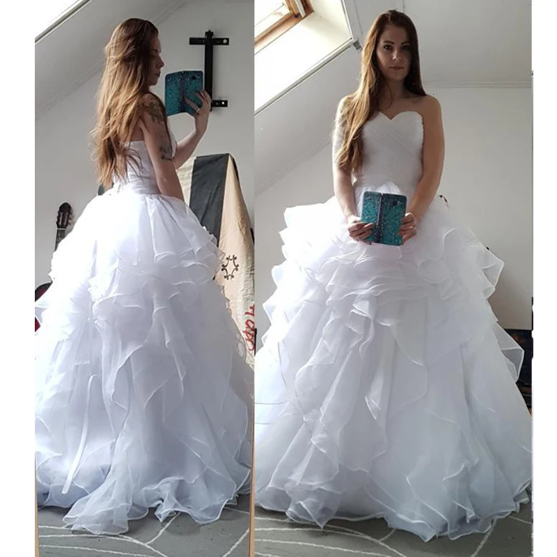

Romantic Ruffled Organza Sweetheart Wedding Dress A Line Reals Wedding Dress Lace Up Puffy Bridal Gown Custom Made