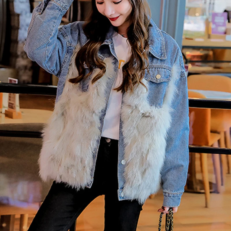 Зимняя женская куртка пальто теплые короткие джинсовые куртки из искусственного