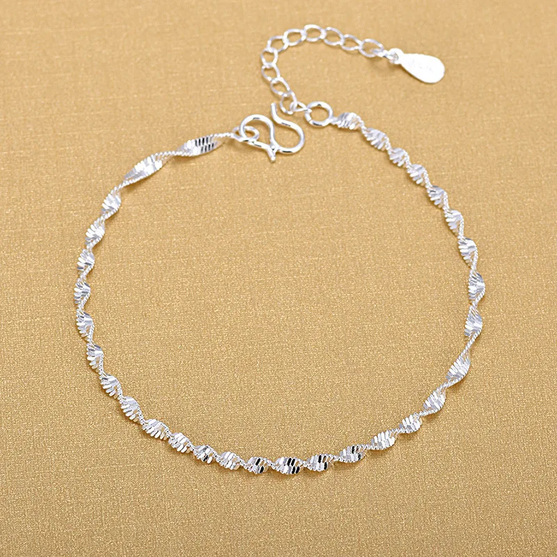 

Twisted Wave Hand Chain Bracelets for Woman Girls S925 Sterling Silver Wristband Bridal Wedding Jewelry Gifts