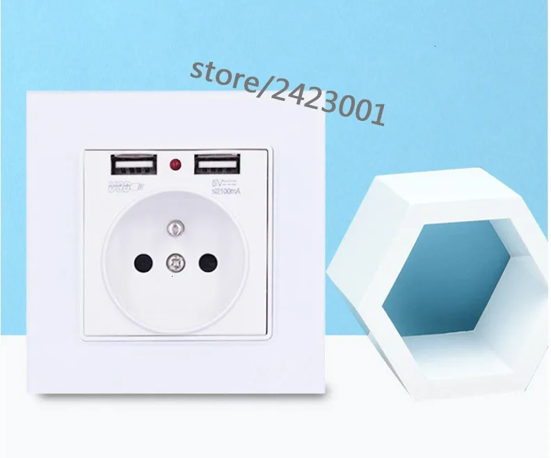 Хрустальная стеклянная панель, двойной Usb порт для зарядки, 2.1a, настенное зарядное устройство, адаптер со светодиодным индикатором, 16a, французская розетка, черный цвет