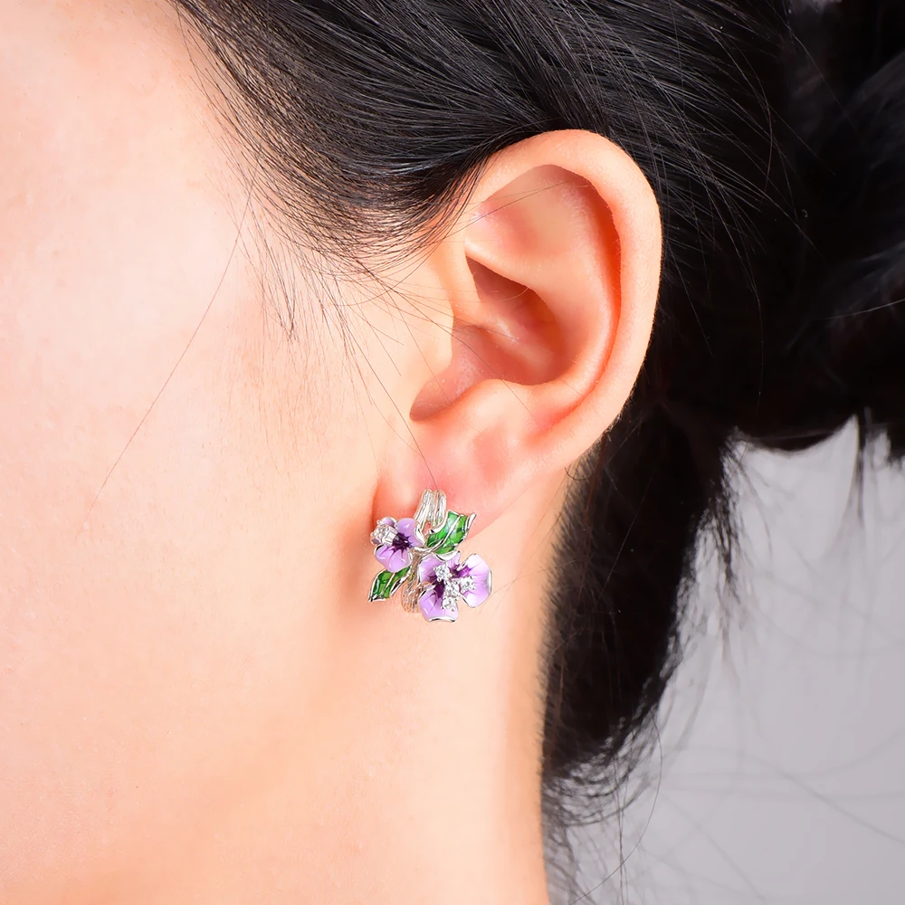 Женские серьги-гвоздики из серебра 925 пробы с эмалью | Украшения и аксессуары