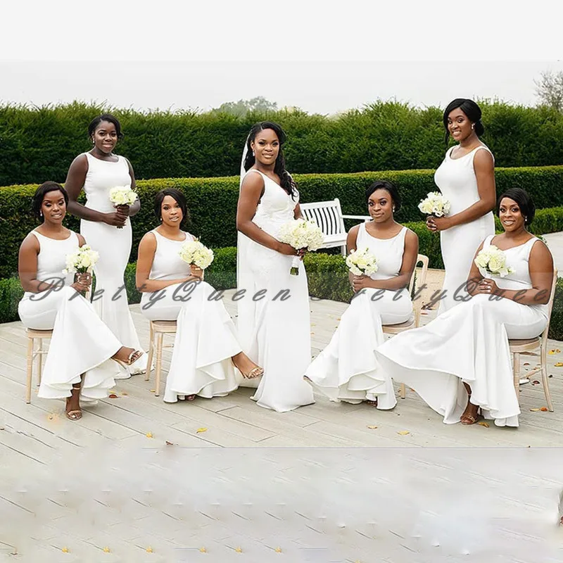 

Последняя Русалка белые платья подружек невесты 2020 Robe De Soiree De Mariage для женщин без рукавов Формальное свадебное платье