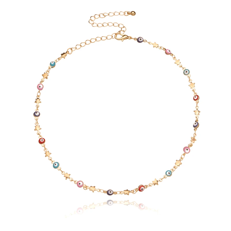 

Уникальный разноцветный эмалированный чокер Uer с изображением злых глаз, ожерелья для женщин, золотистые цепочки из сплава, ожерелья со зве...