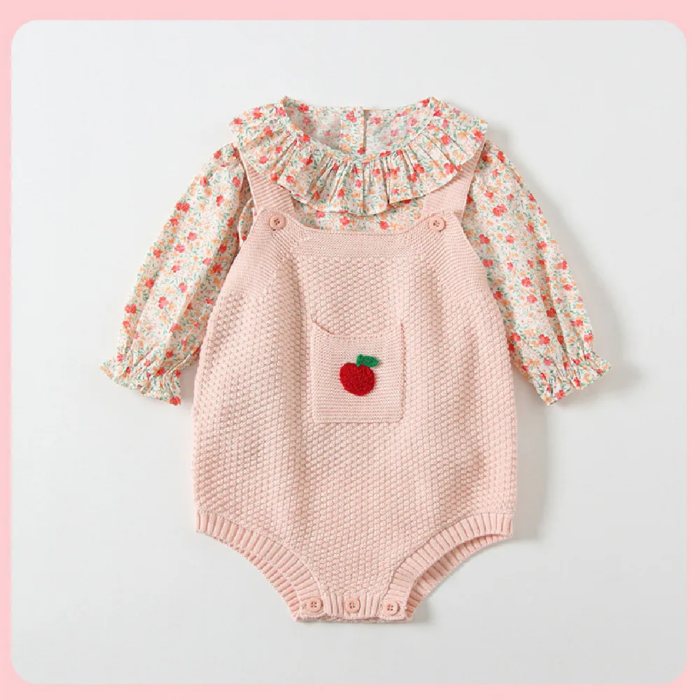 Вязаный комплект одежды для маленьких девочек Осенний комбинезон новорожденных