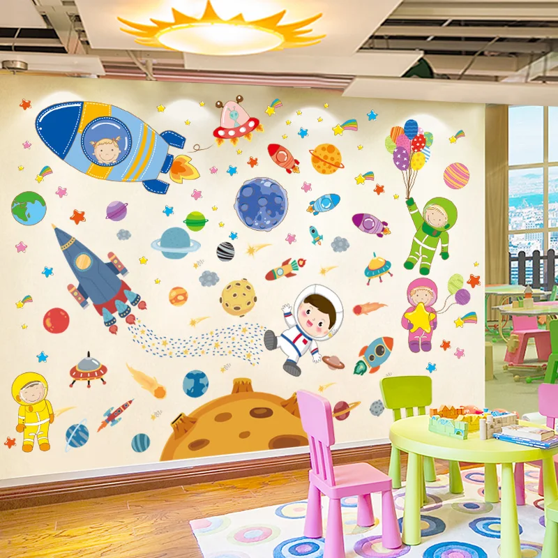

[shijuekongjian] Outer Space Wall Stickers Vinyl DIY Planets Rockets Wall Decals for Kids Rooms Baby Bedroom Home Decoration