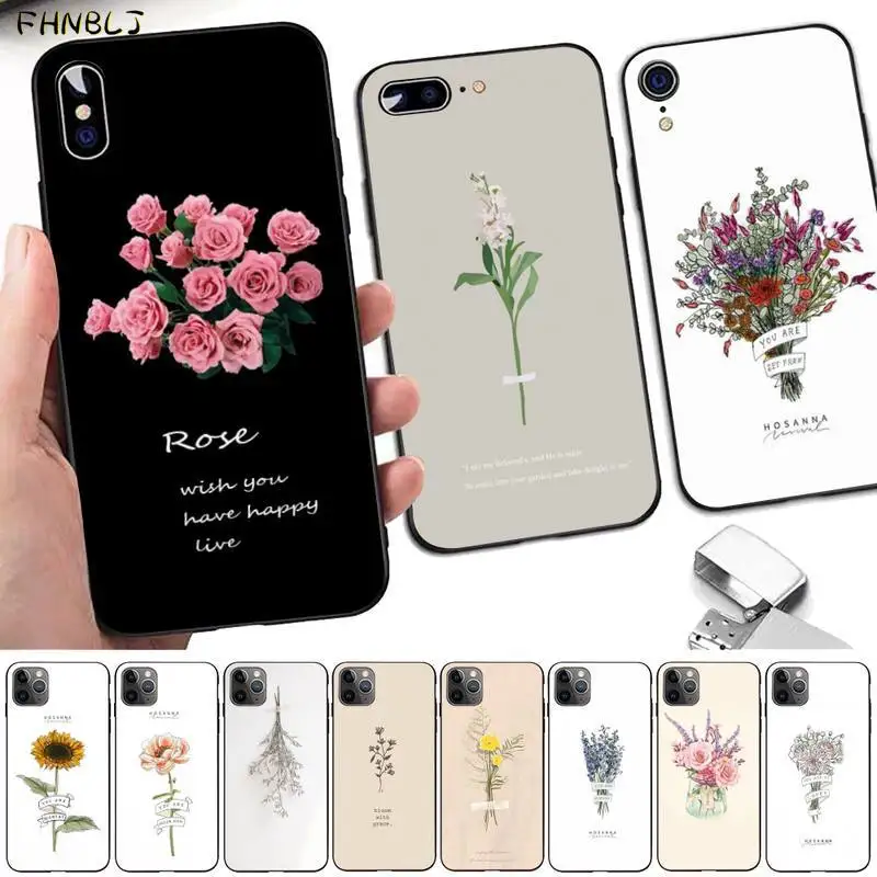Мягкий чехол для телефона FHNBLJ с красивыми цветами и буквами iPhone 8 7 6 6S Plus X 5S SE 2020 XR 11