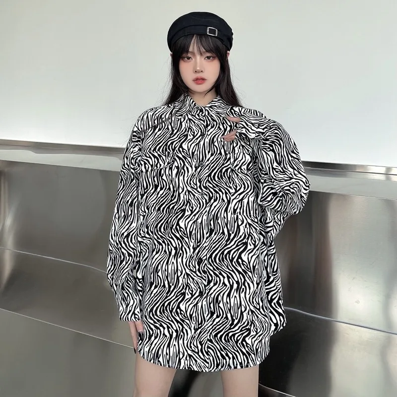 

The new 2021 spring han edition ins original SuFeng zebra long-sleeved shirt relaxed joker shirt jacket female